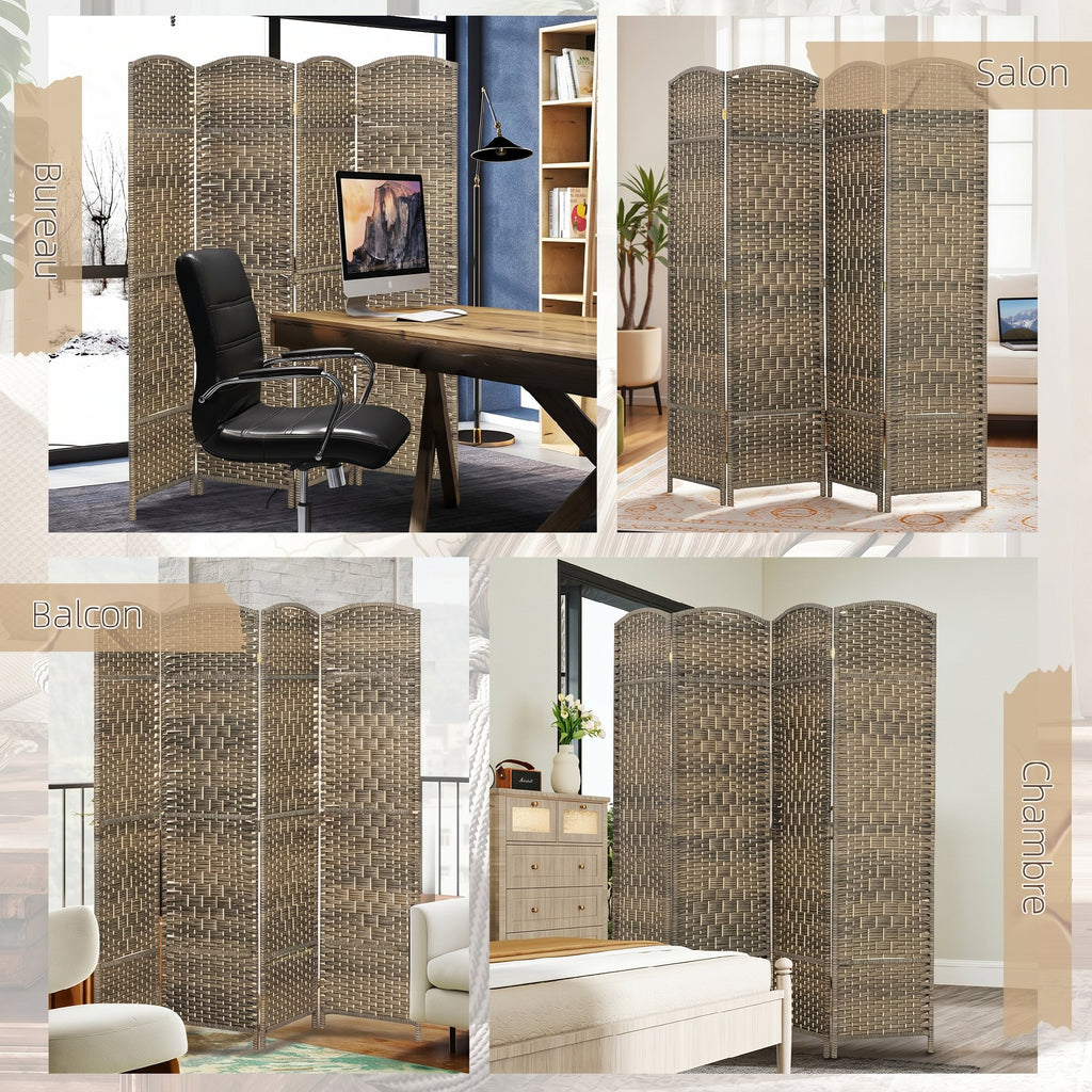 Paravent intérieur en bois 4 panneaux séparateur de pièce pliable pour salon chambre 180 x 180 cm chêne foncé-6