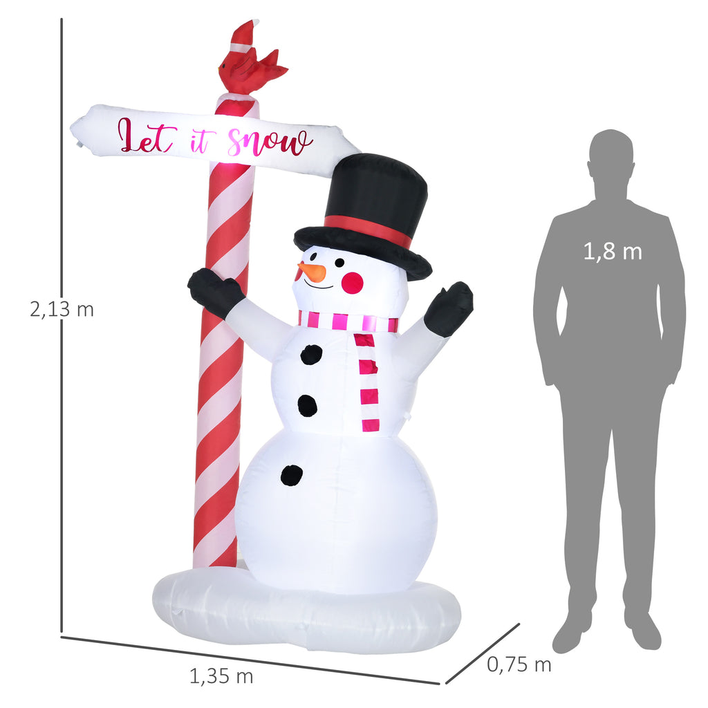 Bonhomme de neige gonflable avec pancarte 3 LED polyester imperméable hauteur 213 cm blanc-2