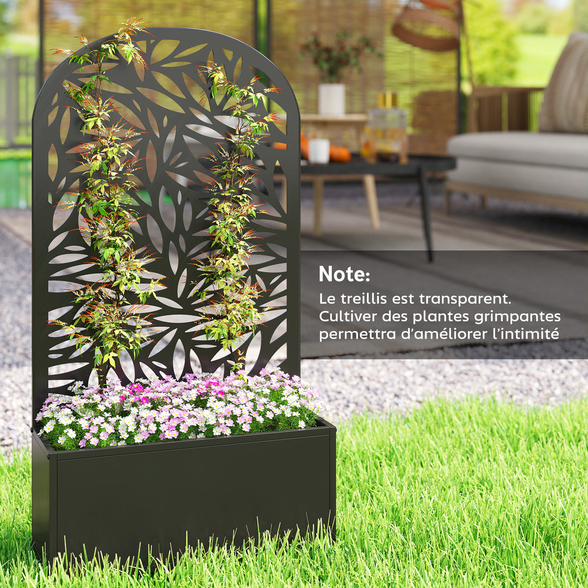Jardinière avec treillis, bac à fleurs en métal, à fixer au mur ou au sol, 61x23x113cm, noir-7