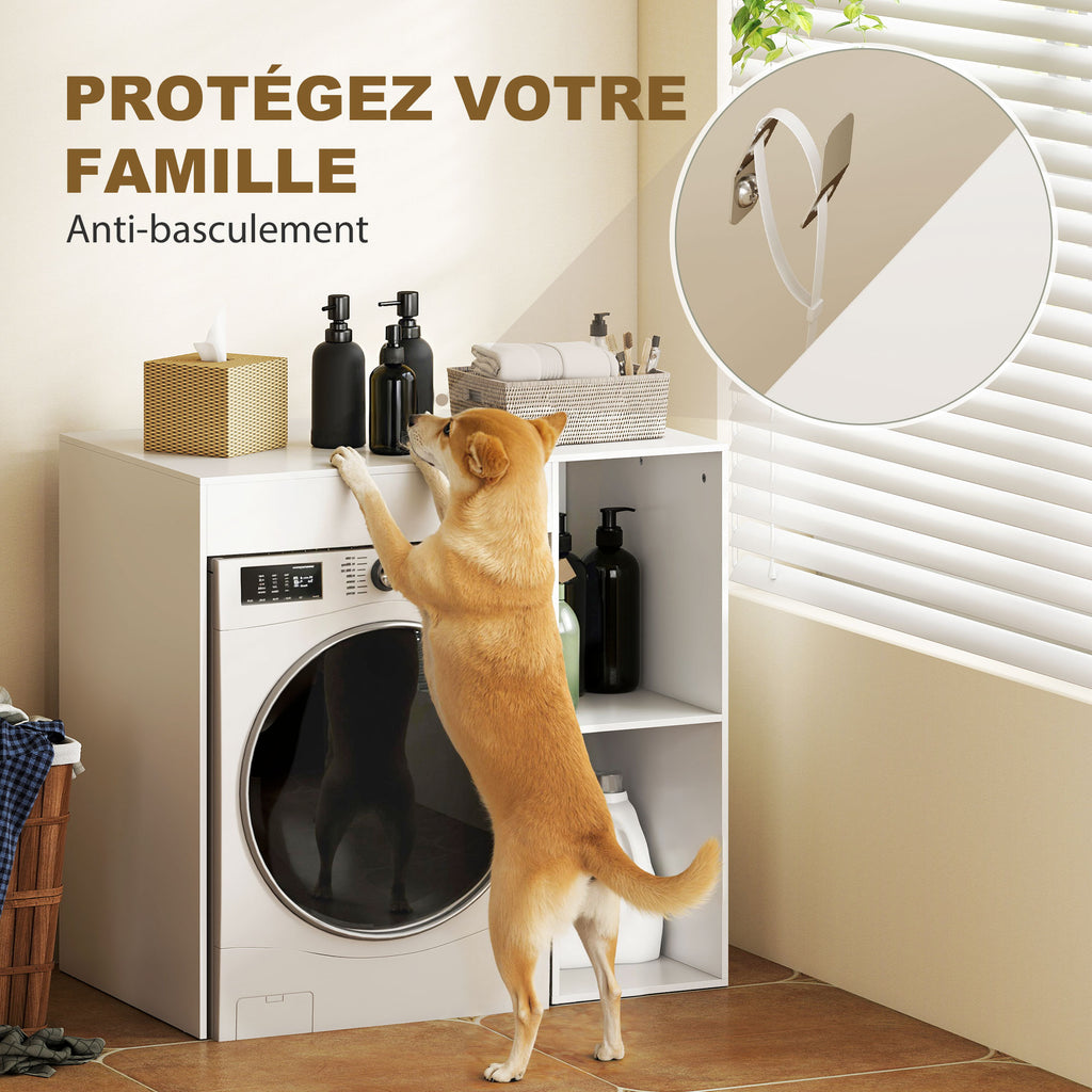 Meuble machine à laver, armoire machine a laver et sèche-linge avec 2 compartiments ouverts, 96 x 60 x 90,5 cm, blanc-5