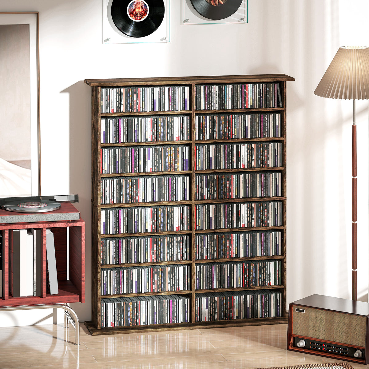 Rangements pour CD et DVD avec 16 compartiments et 12 étagères réglables capacité max. 720 CD/396 DVD et Blu-ray marron-9