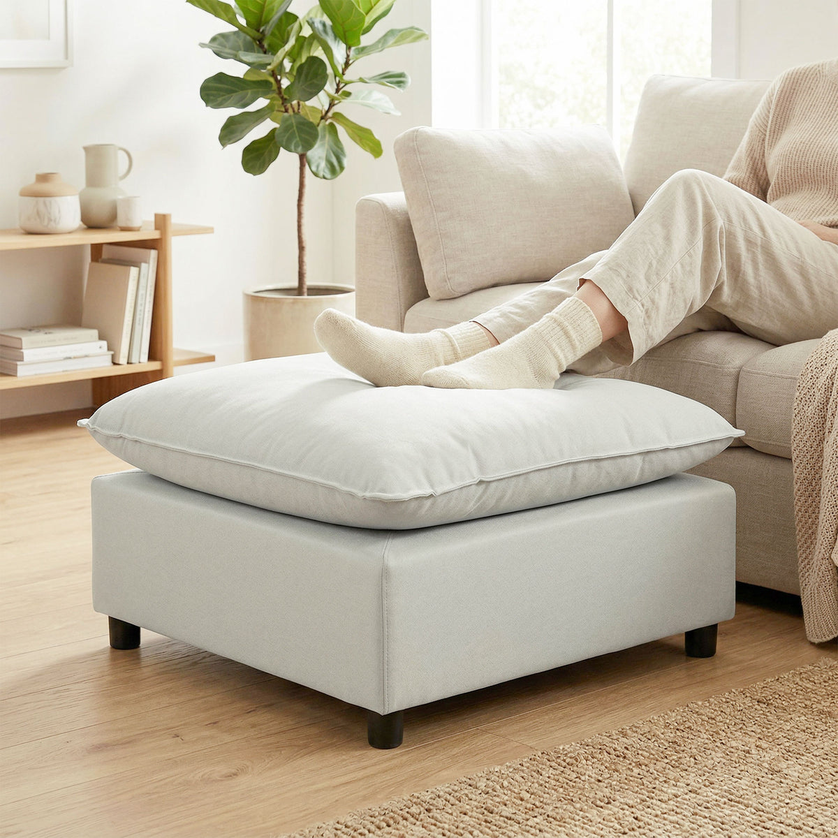 Repose pied salon carré, ottoman avec pieds en plastique, pouf salon pour chambre à coucher, entrée, 75x75x40 cm, gris-1