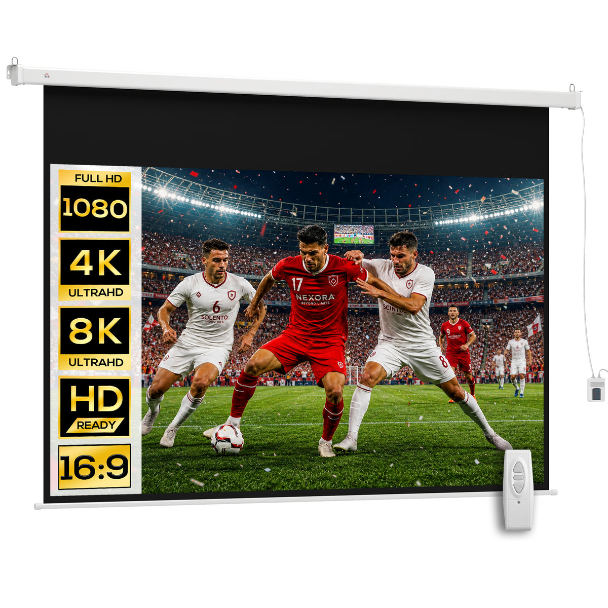 Écran vidéoprojecteur 100 Pouces, 16:9 4K HD écran de projection motorisé et électrique, écran de projection tv et home cinéma, montage mural ou plafond, panneau de commande et télécommande-0