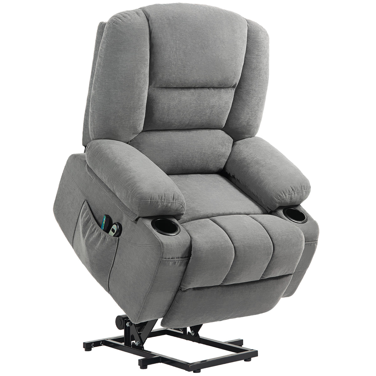 Fauteuil releveur relax électrique, fonction massage et chaleur, inclinaison réglable, repose-pied, télécommandes, gris-0