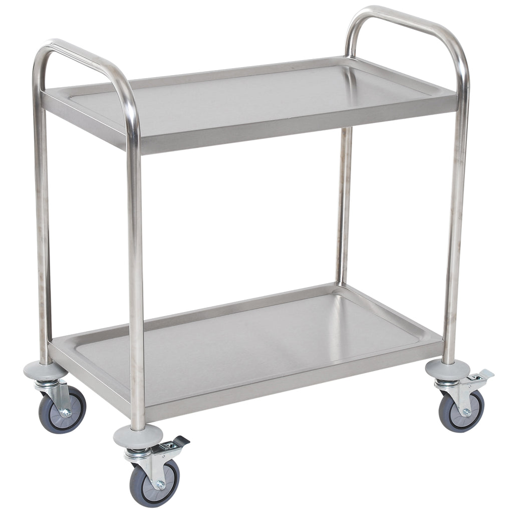 Chariot de service desserte de cuisine à roulettes 2 étagères 80L x 45l x 82H cm acier inox. chromé-0