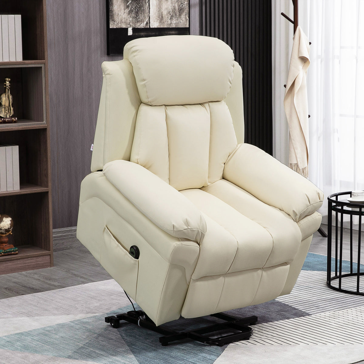 Fauteuil de Relaxation électrique Fauteuil releveur inclinable avec Repose-Pied Ajustable revêtement synthétique Crème-1