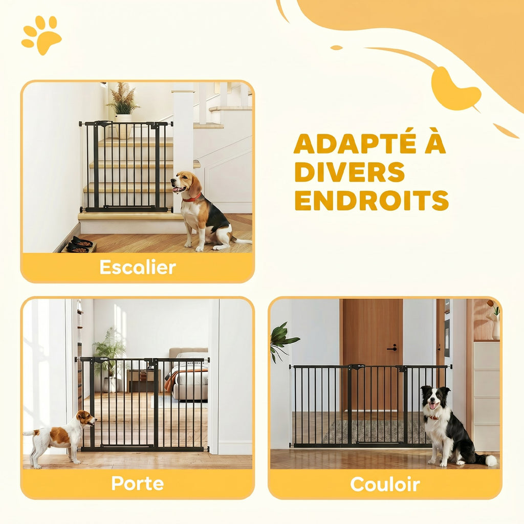 Barrière de sécurité animaux porte fermeture automatique système de double verrouillage sans perçage 3 extensions noir-7