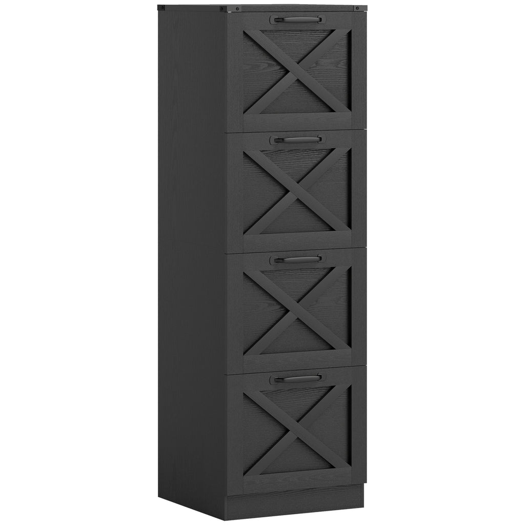 Caisson de Bureau avec 4 Tiroirs, Dossiers Suspendus pour Formats Lettre/A4, Style Rustique, 40x40x131cm, Noir-0