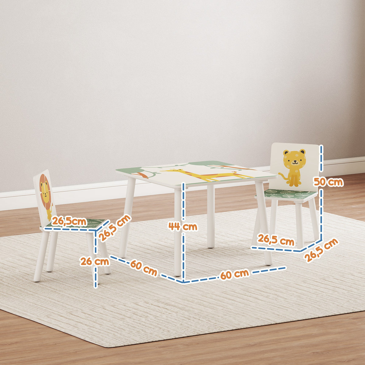 Table enfant avec chaise, ensemble table et 2 chaises enfant en bois, motifs animaux, 60 x 60 x 44 cm, vert-2