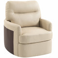Fauteuil de Salon Pivotant à 360°, Fauteuil Lounge en PU avec Assise Large, Accoudoirs Incurvés, Crème-0