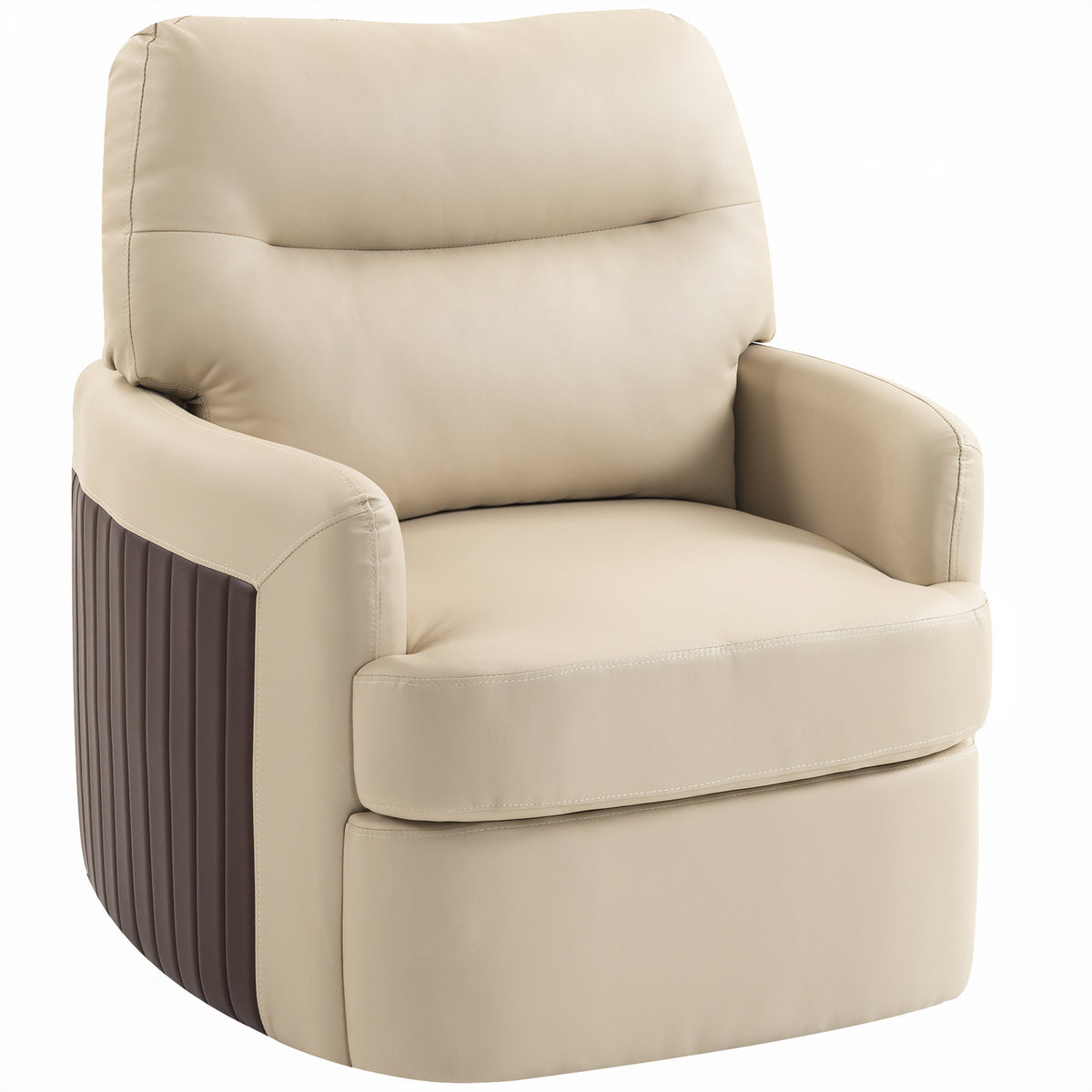 Fauteuil de Salon Pivotant à 360°, Fauteuil Lounge en PU avec Assise Large, Accoudoirs Incurvés, Crème-0