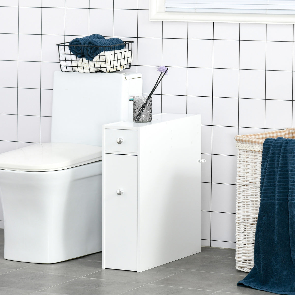 Meuble pour toilette salle de bain avec rangement papier toilette - 2 tiroirs organisateur en MDF - 17 x 48 x 58 cm-1