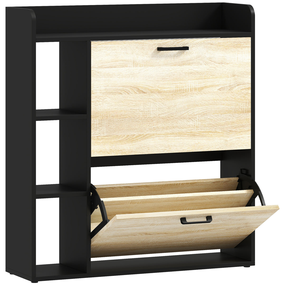 Meuble à chaussures 15 paires, armoire à chaussures moderne avec 2 tiroirs rabattables, 83x24x90,5cm, noir-0