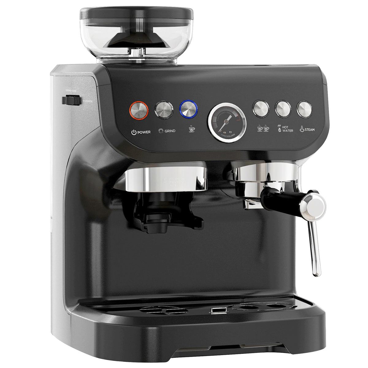Machine à expresso 1600W avec moulin à grains, buse vapeur, pompe italienne 15 bars, réservoir d'eau 2 L, noir-0