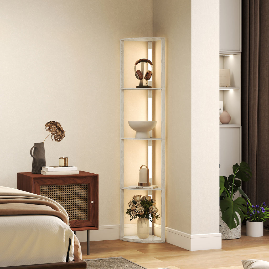 Lampadaire sur Pied Salon, Lampadaire avec Étagères d'Angle à 4 Niveaux, Lampe LED Dimmable, 41x29,5x163,5cm, Chêne-1