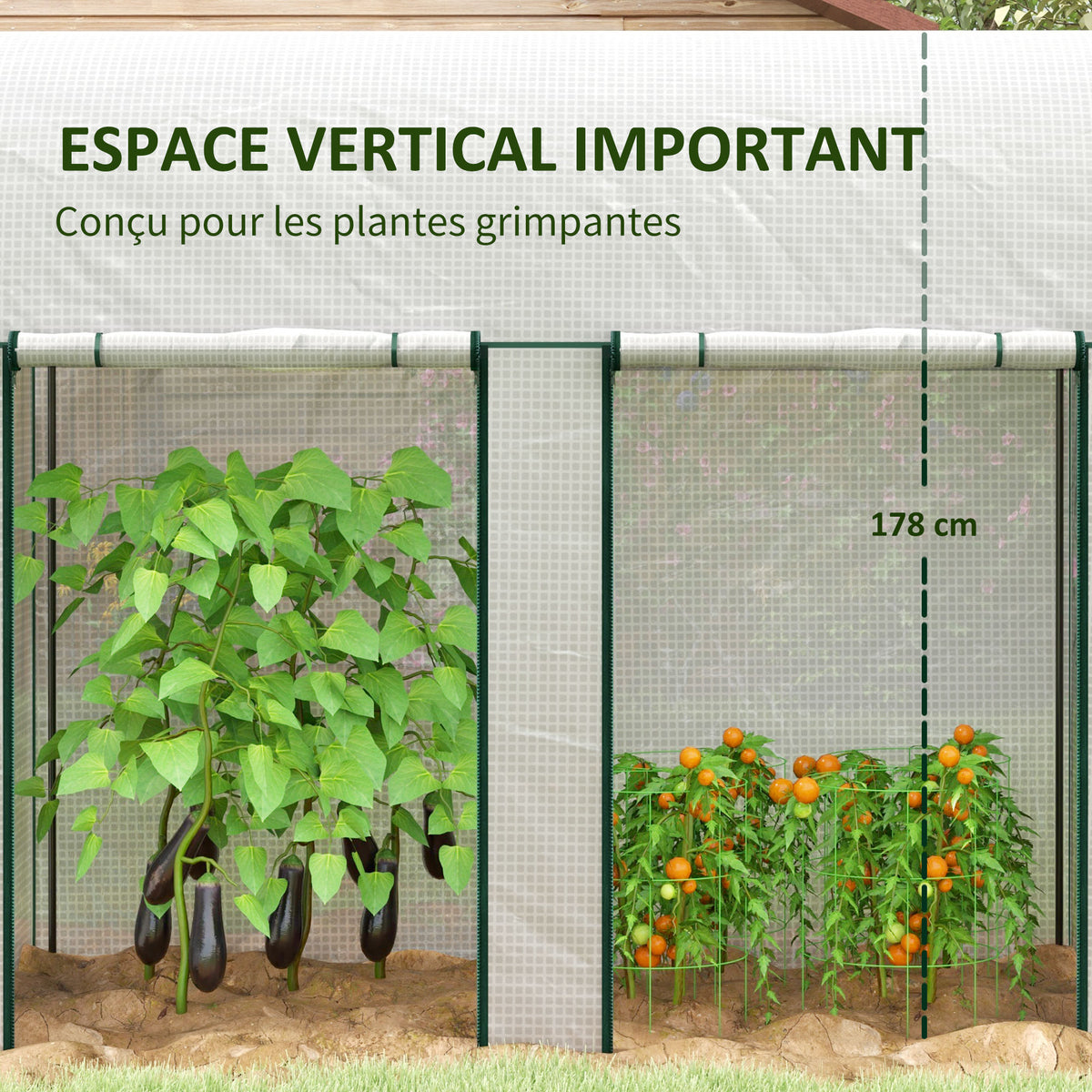Serre de jardin 2 m² dim. 2L x 1l x 1,78H m 2 Portes zippées enroulables Acier PE Haute densité 140 g/m² Anti-UV blanc-3