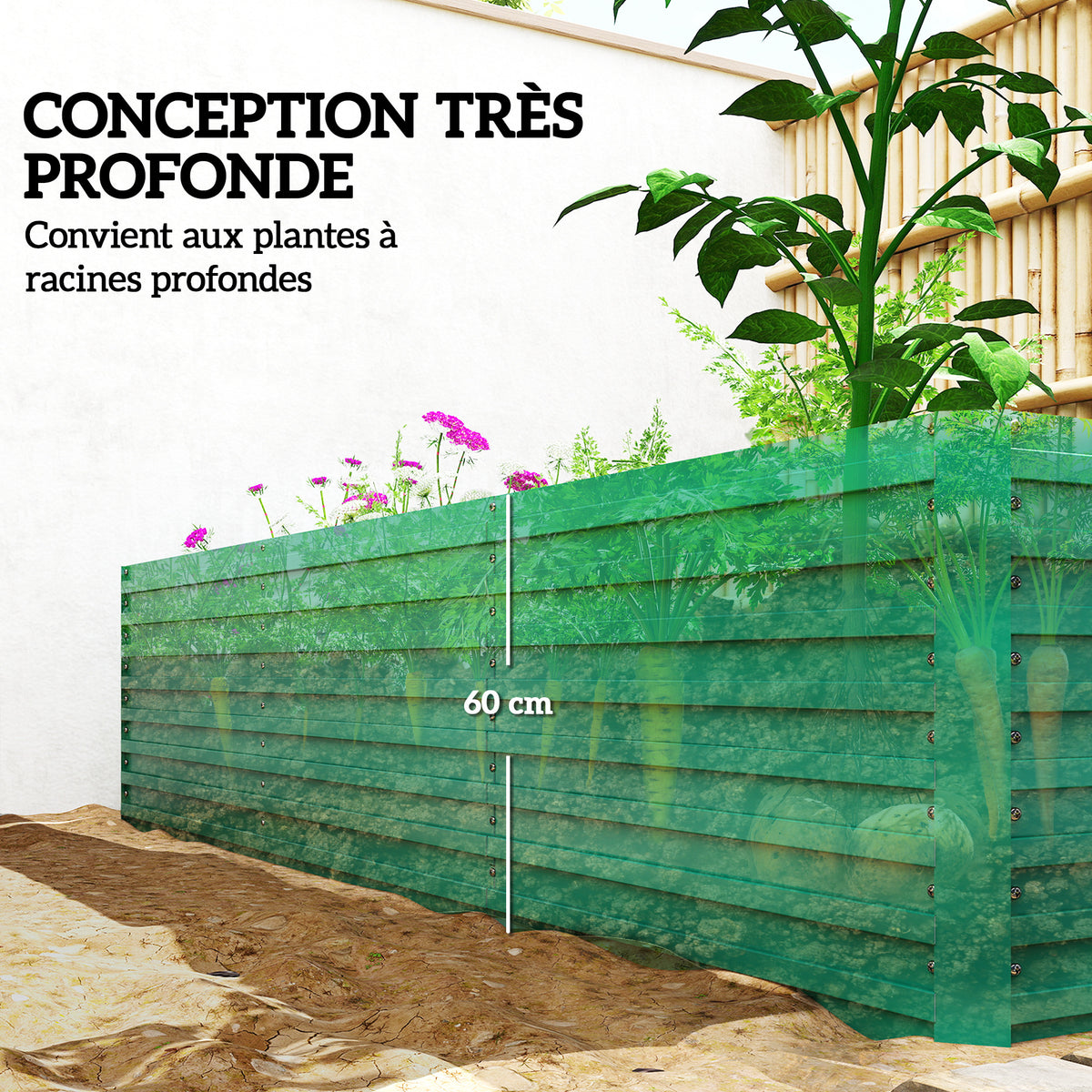 Jardinière surélevée galvanisée rectangulaire pour l'extérieur - fond ouvert - 240 x 120 x 60cm, vert-3