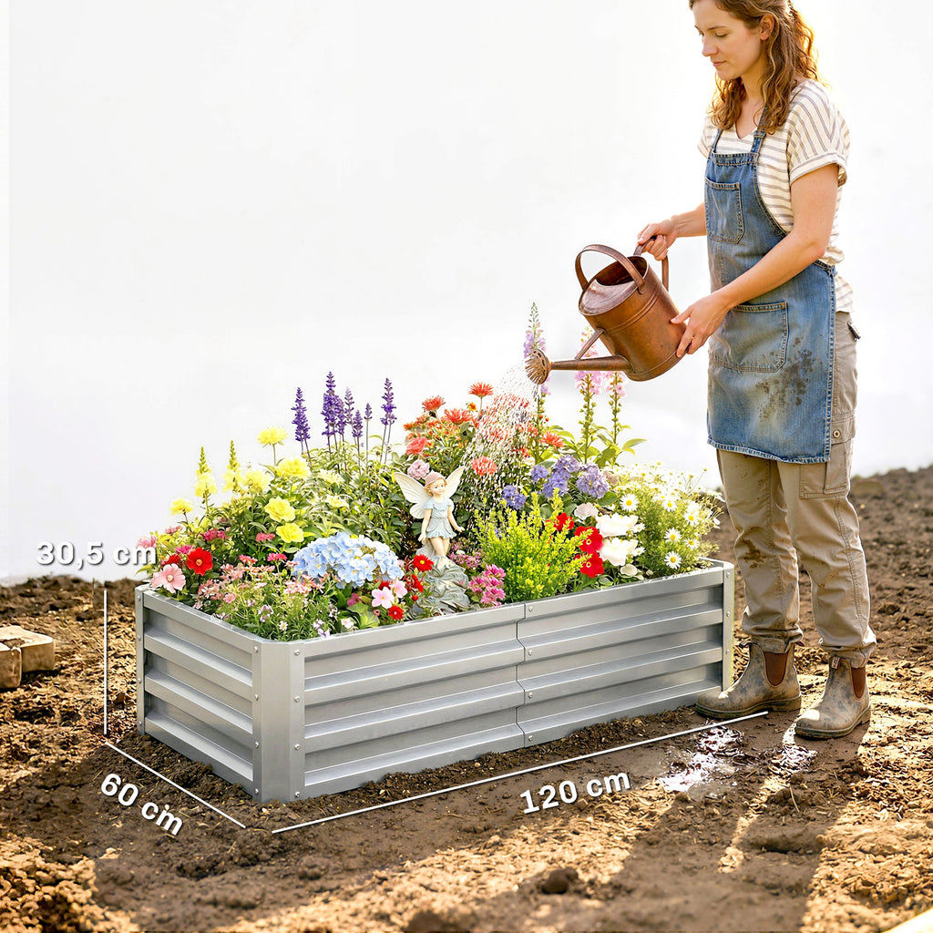 Carré potager de jardin rectangulaire tôle d'acier ondulée 120 x 60 x 30,5 cm argent-2