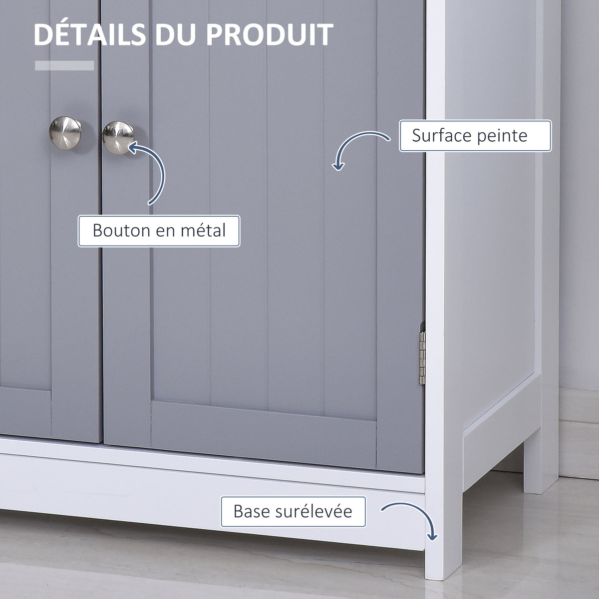 Meuble de salle de bain meuble de rangement 2 tiroirs placard double porte et étagère réglable 60 x 30 x 75 cm gris-5