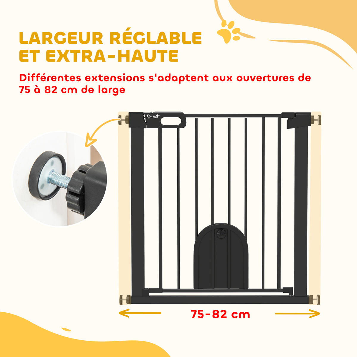 Barrière de sécurité animaux avec porte fermeture automatique système de double verrouillage, acier noir-6