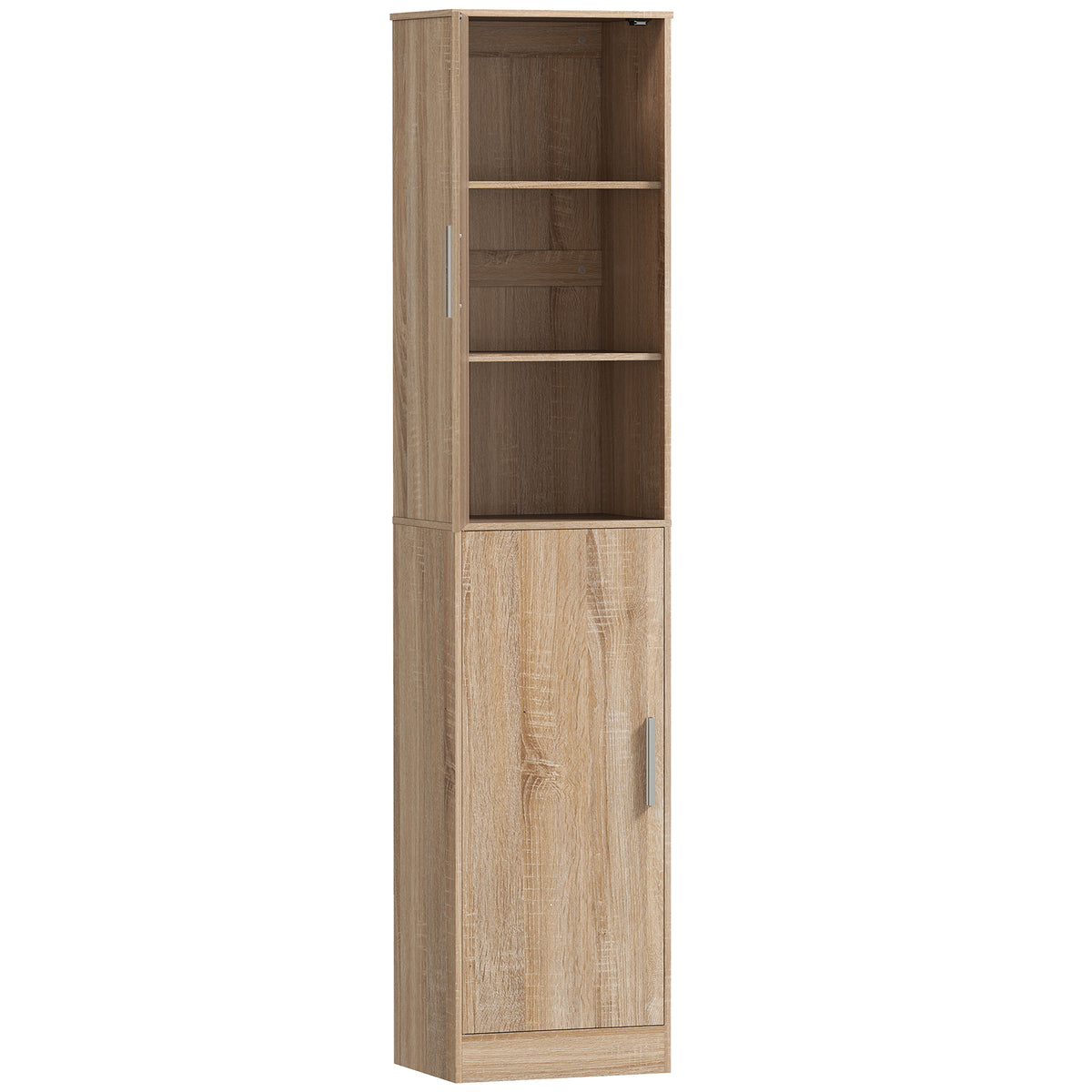 Meuble de salle de bain colonne avec 2 portes et 4 étagères réglables, 40 x 35 x 180 cm, bois naturel-0