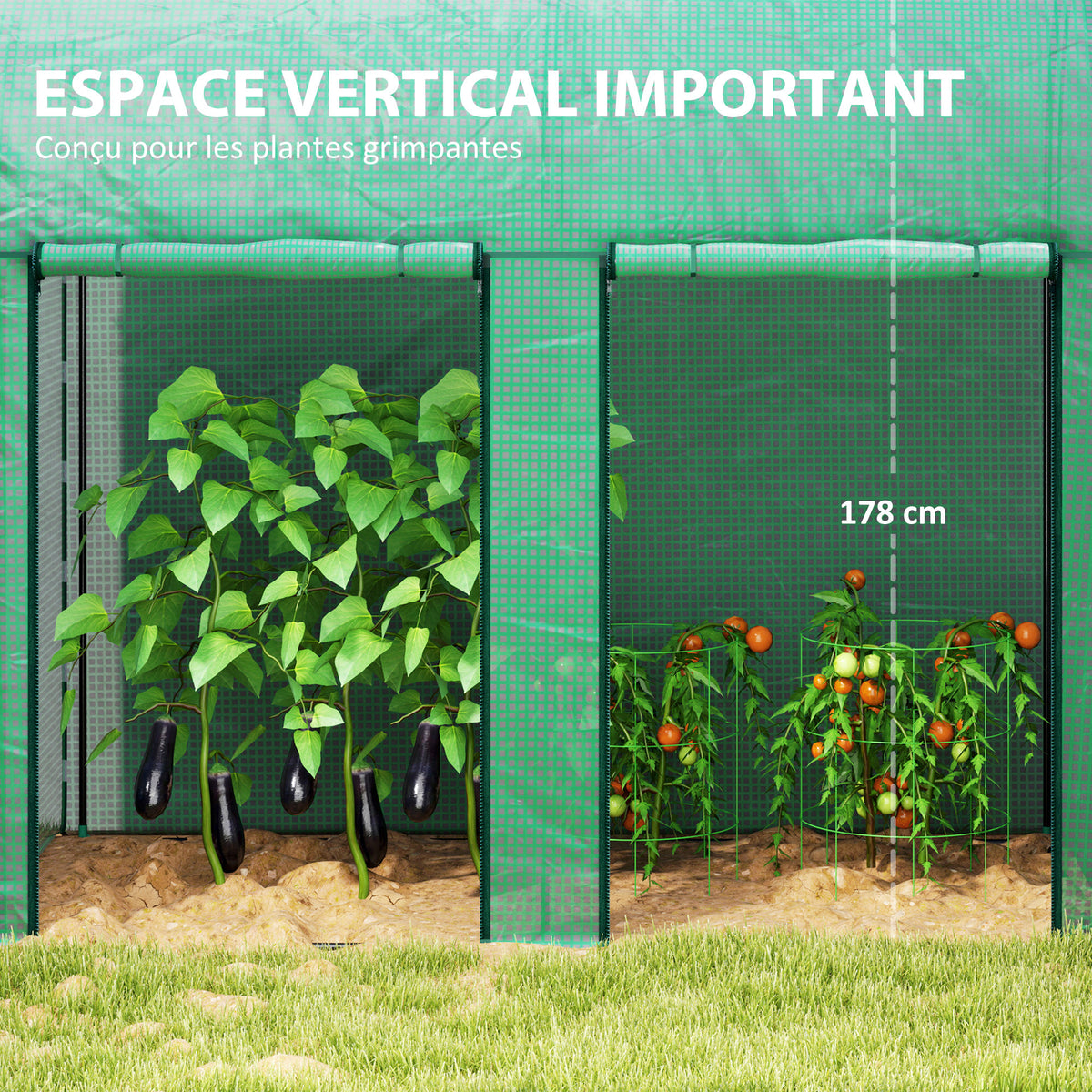Serre de jardin 2 m² serre à tomates 2 portes zippées enroulables acier PE haute densité anti-UV 2 x 1 x 1,78 m vert-3
