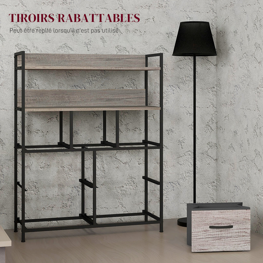 Meuble de rangement commode 7 tiroirs en tissu pliables et amovibles étagères ouvertes, gris-5