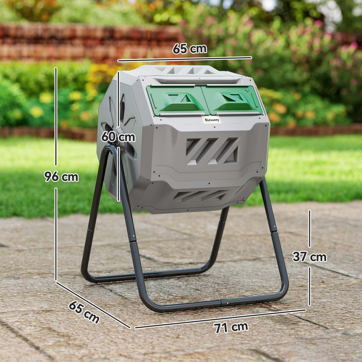 Composteur de Jardin - bac à Compost pour déchets - Rotatif 360° - Double Chambre 160 L - Acier PP Gris-2