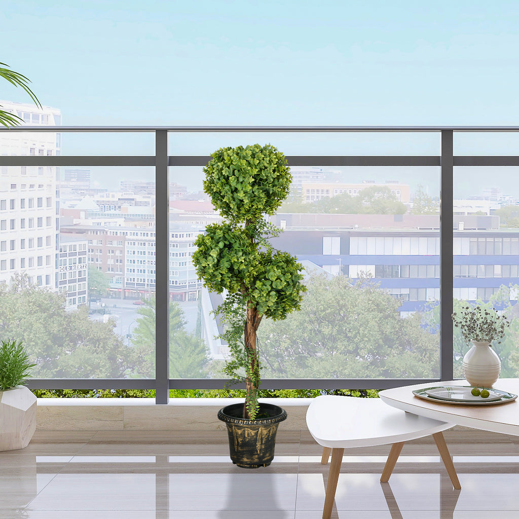 Plante artificielle arbre artificiel 3 boules de buis avec pot ciment, intérieur et extérieur, hauteur 115 cm-1