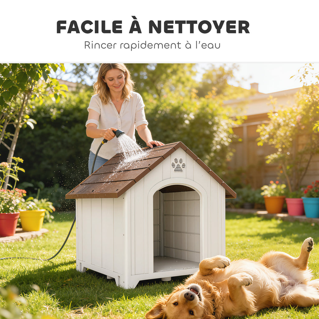 Niche pour chien extérieur, maison chien en polypropylène imperméable ventilé plancher surélevé 88x79x89cm gris clair-8