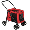 Poussette pliable animaux chien chat coussin inclus roues avec frein tissu 600D Oxford 102 x 62 x 105 cm rouge-0
