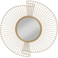 Miroir décoratif rond 60 cm avec fixation à 360°, décoration murale en métal moderne avec détails plissés, doré-0