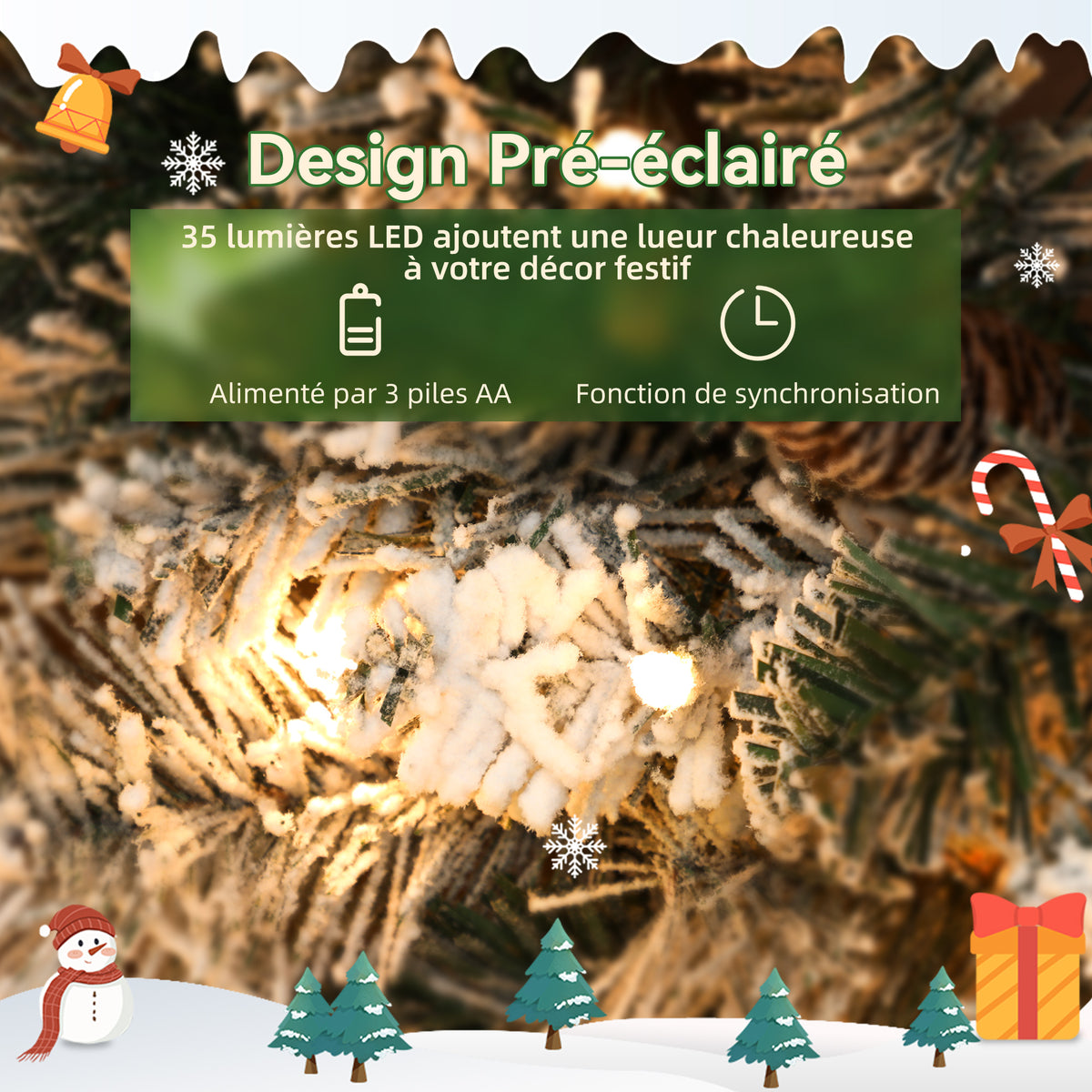 Couronne de Noël lumineuse 60 cm avec 35 LED blanc chaud, minuterie, 98 pointes, pommes de pin, vert et blanc-4