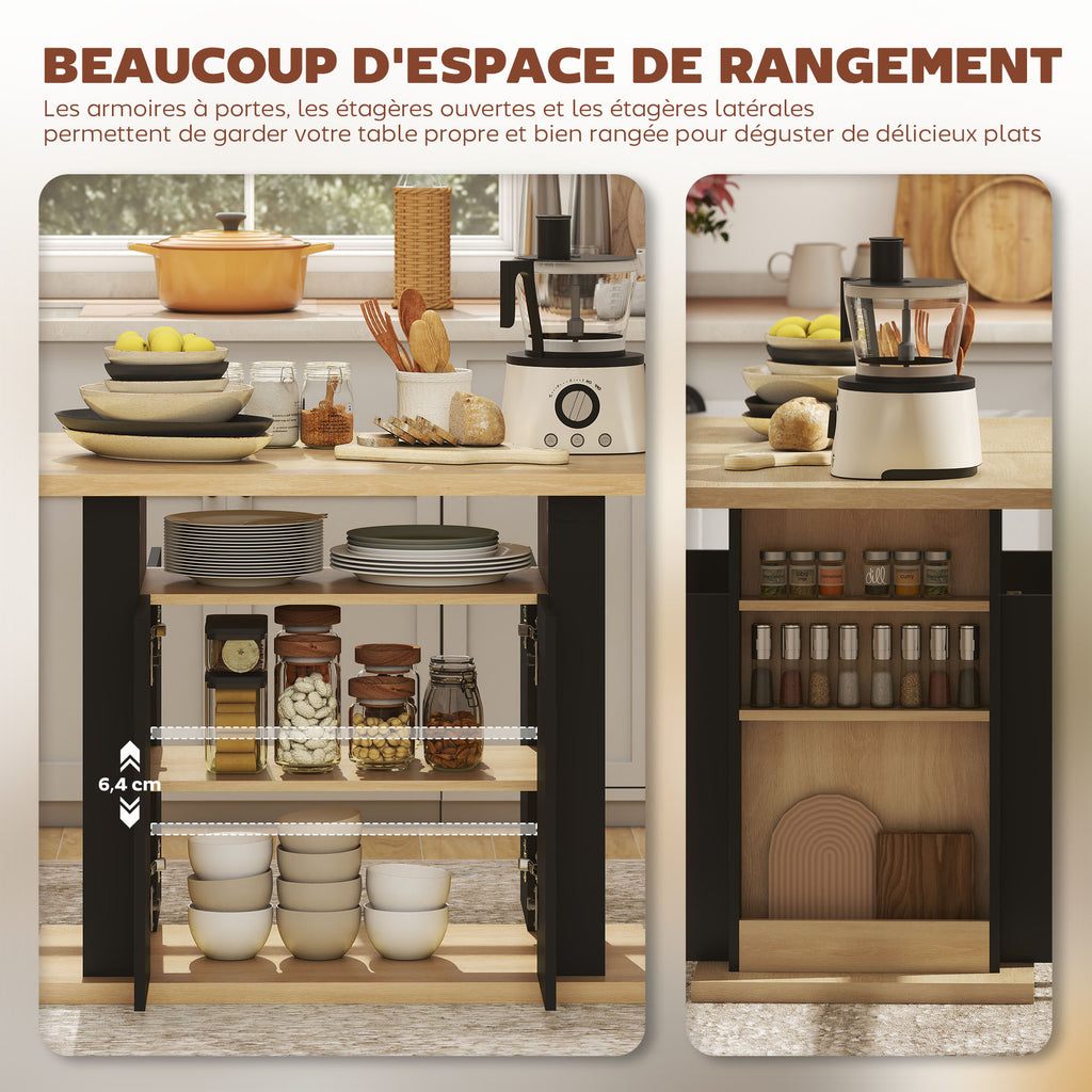 Table à manger ilot central cuisine avec grand plan de travail 4 personnes placard 4 portes 110 x 70 x 75,5 cm noir-5
