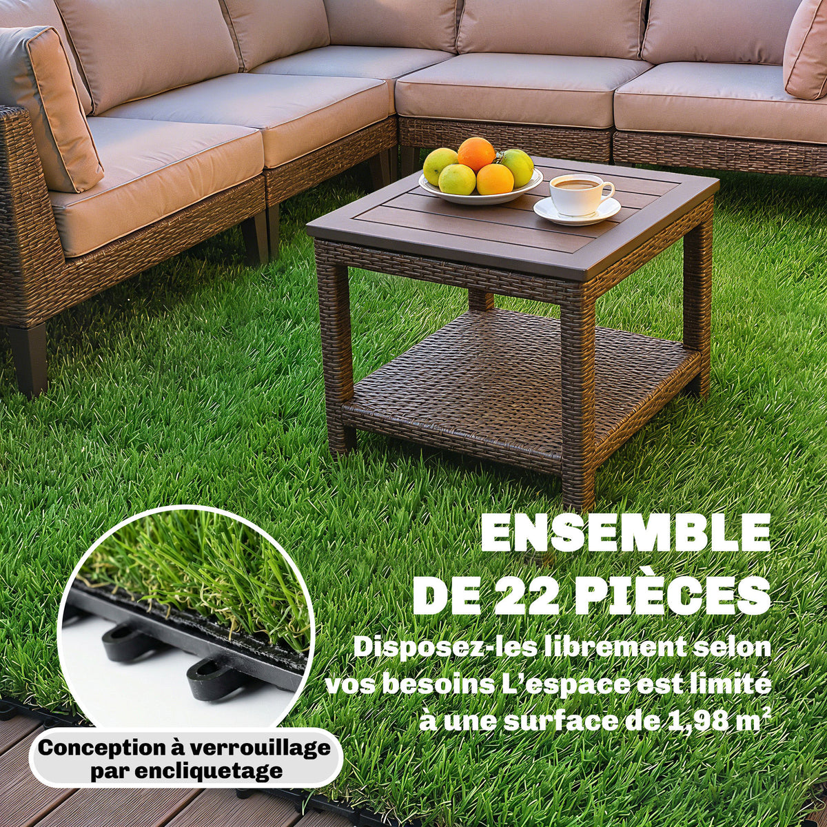 Gazon Synthétique 22 Pièces Dalle Gazon Clipsable DIY 25mm Haute Densité Auto-drainant pour Balcon Jardin-6