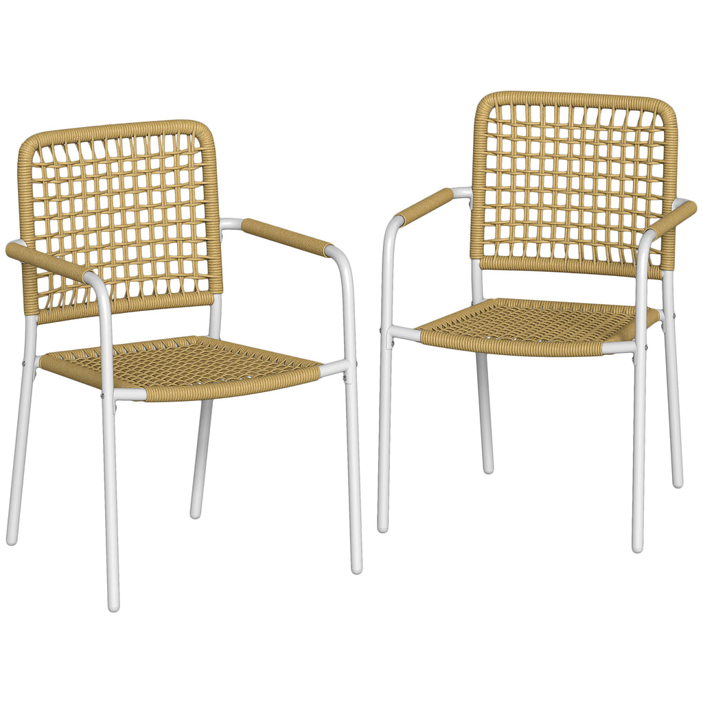 Lot de 2 Chaises de Jardin Empilables en Résine Tressée avec Accoudoirs et Dossier, 55x57x82cm, Jaune-0