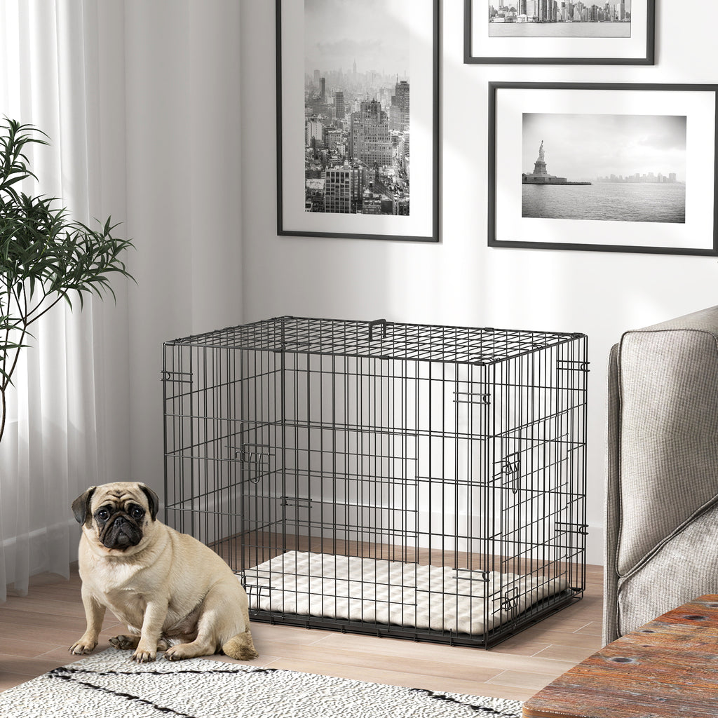 Cage pour chien cage de transport pour chien pliable avec 2 portes plateau amovible coussin lavable 75x48,5x53cm noir-9