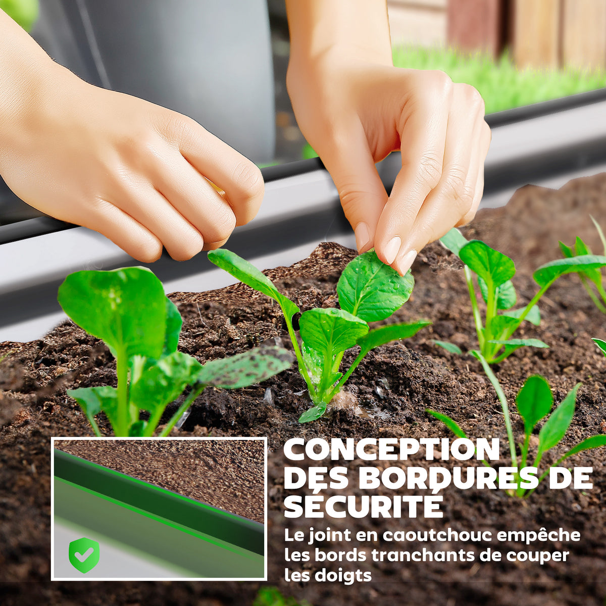 Jardinière surélevée galvanisée en acier lit de jardin bordure caoutchouc 181 x 93 x 30 cm argent-4