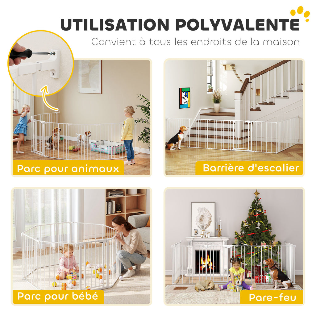 Barrière de sécurité en métal parc enclos pliable et modulable pour chien et enfant 8 panneaux 61 x 75 cm blanc-3