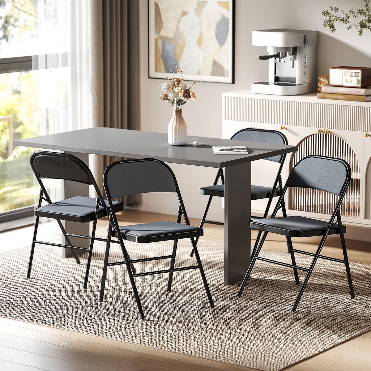 Lot de 4 chaises pliantes chaises de salle à manger portables cadre en acier 45 x 46 x 78 cm gris-1