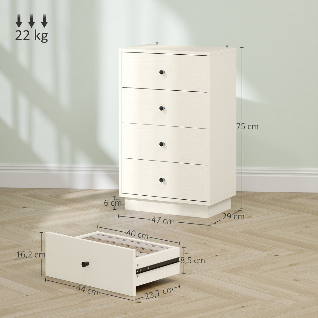 Commode 4 tiroirs moderne, meuble de rangement pour chambre à coucher, salon, entrée, 47 x 29 x 75 cm, crème-2