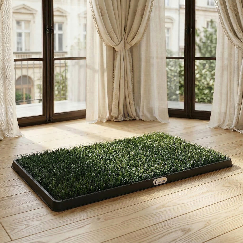Toilette pour Chien Bac à Litière avec Tapis en Gazon Artificiel et Grille de Drainage PP Lavable 76x50 cm Noir-1