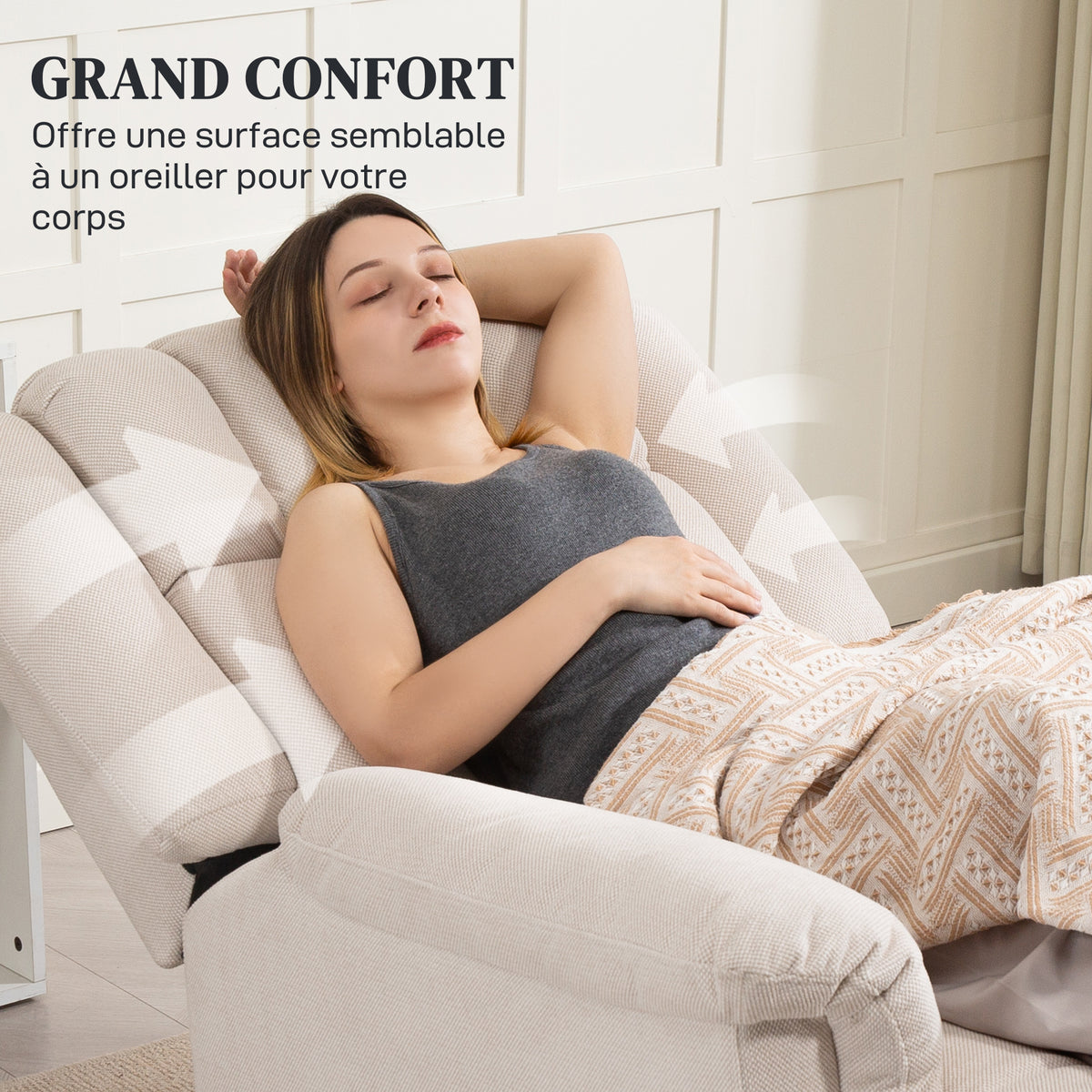 Fauteuil relax massant et chauffant, fauteuil inclinable, dossier réglable manuellement, 85x91x104cm, beige-6