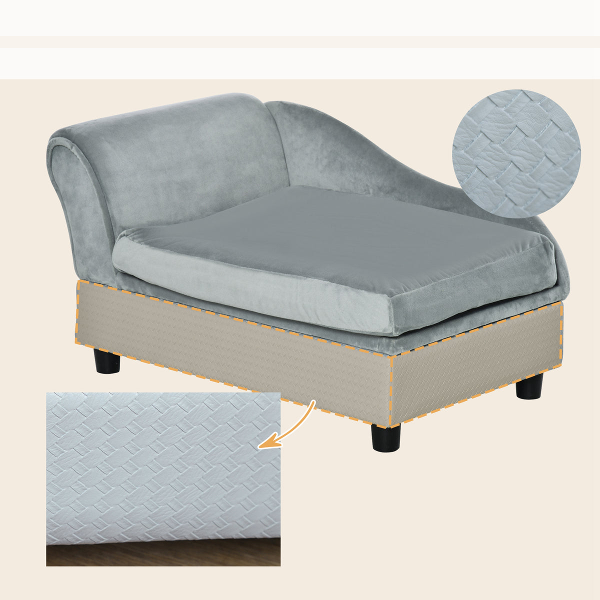 Canapé Chien Chat sur Pied avec Coffre de Rangement Style Moderne Coussin d'assise Amovible Grand Confort 76 x 45 x 43 cm gris clair-8