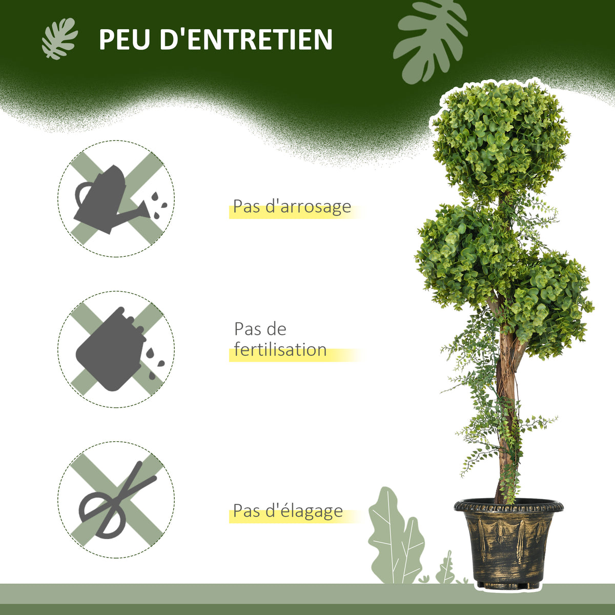 Plante artificielle arbre artificiel 3 boules de buis avec pot ciment, intérieur et extérieur, hauteur 115 cm-5