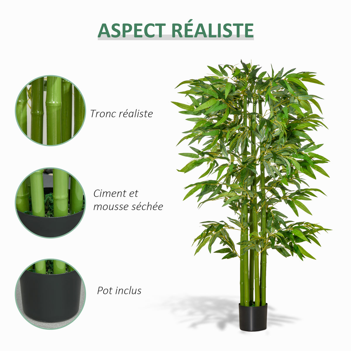 Bambou Artificiel XL 1,60H m 975 Feuilles denses réalistes Pot Inclus Noir Vert-4