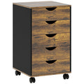 Caisson bureau mobile, meuble rangement sur roulettes avec 5 tiroirs, bois, 40 x 40 x 67 cm, marron-0