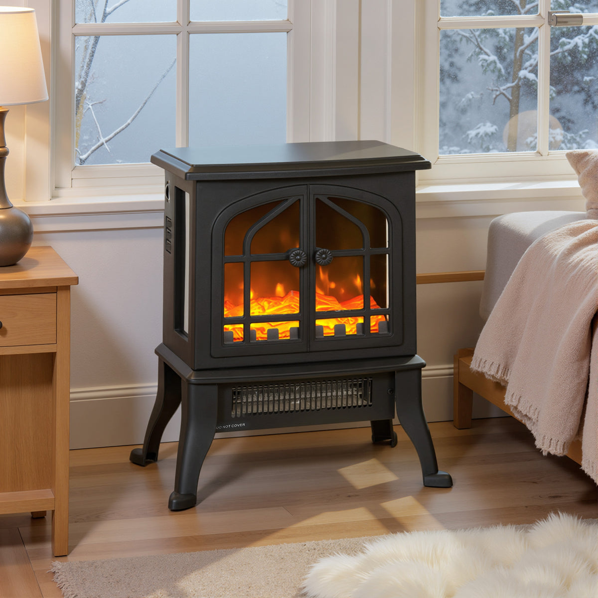Cheminée électrique avec effet flamme 3D, 1800/900 W, fausse cheminée décorative, thermostat réglable, 39x24x48cm, noir-1
