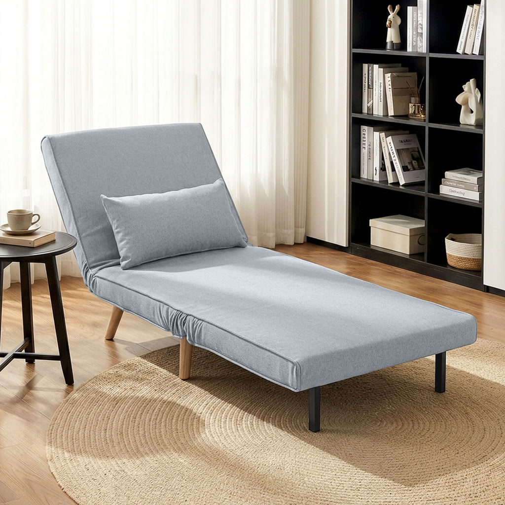 Fauteuil chauffeuse convertible 3 en 1 lit fauteuil lit 1 place dossier 5 positions en tissu avec coussin, gris-1