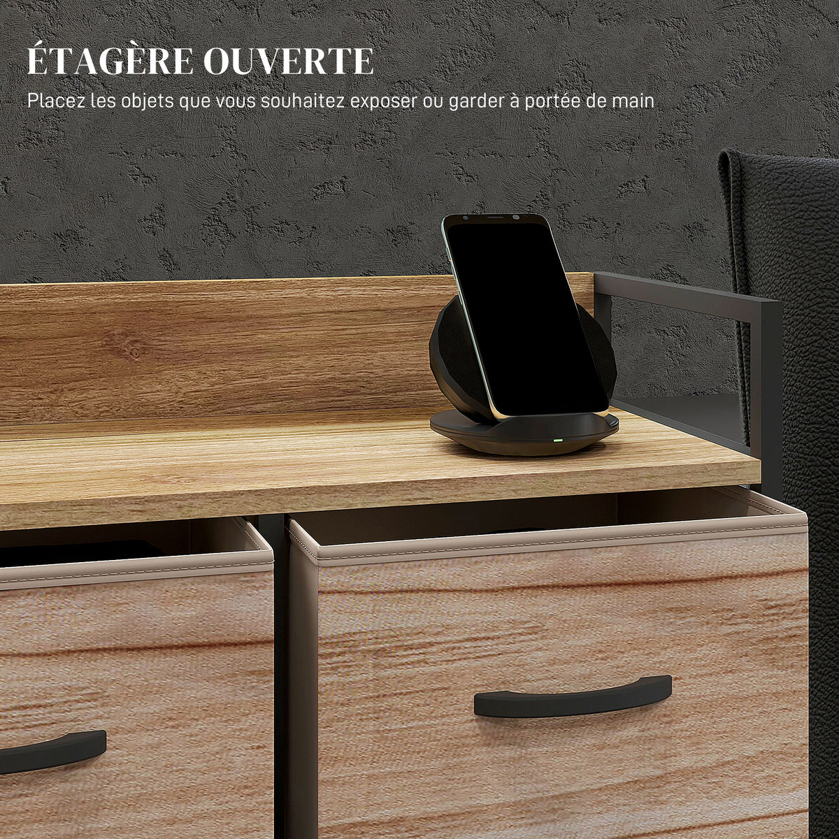 Commode 7 tiroirs meuble de rangement tiroir en tissu pliant - structure acier noir - 98 x 29 x 85 cm-4